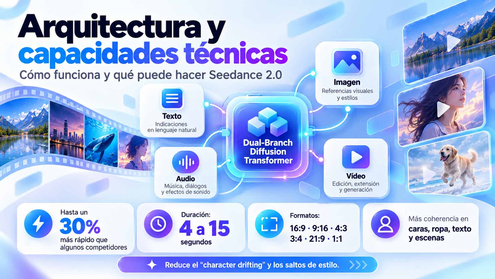 Arquitectura y capacidades técnicas de Seedance 2.0 para generar vídeo desde texto imagen audio y vídeo
