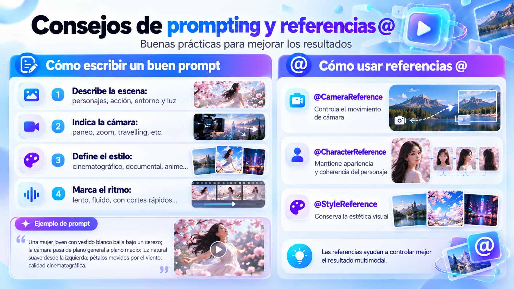 Cómo escribir prompts para Seedance 2.0 y utilizar referencias de cámara personaje y estilo